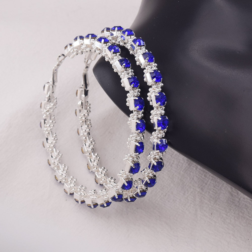 8.5CM Huge Hoop Earring for Women Bead Chain Rhinestone winding Female Earrings