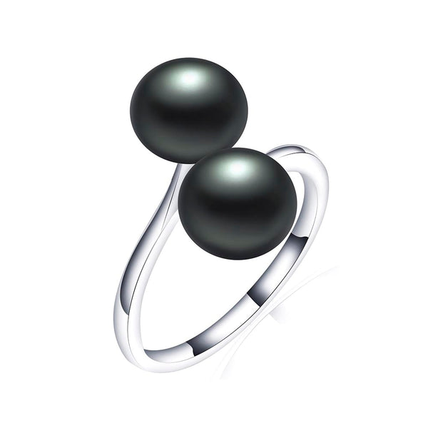 Fashion Simple Double Natural Freshwater Pearls 925 Silver Open Finger Ring