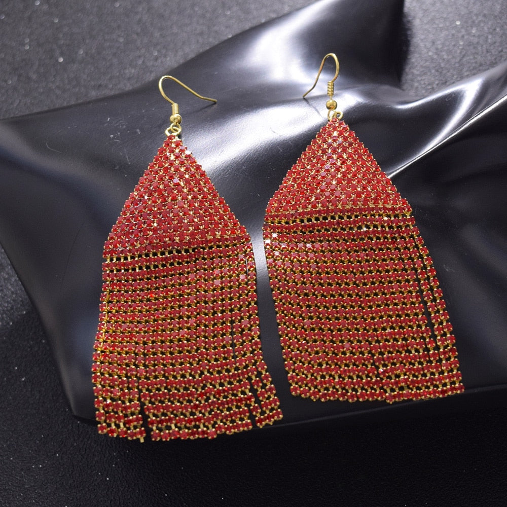 10.8cm length rhinestone tassel drange women earrings