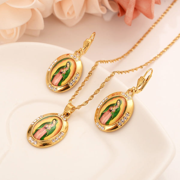 24k Gold Virgin Mary religions Jewelry Set Trendy Our Lady Women