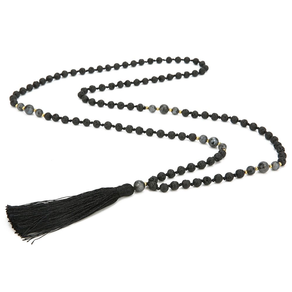 108 Mala Beads 6mm Volcanic Stone Knotted Meditation Semi-Precious Jewelry Men and Women