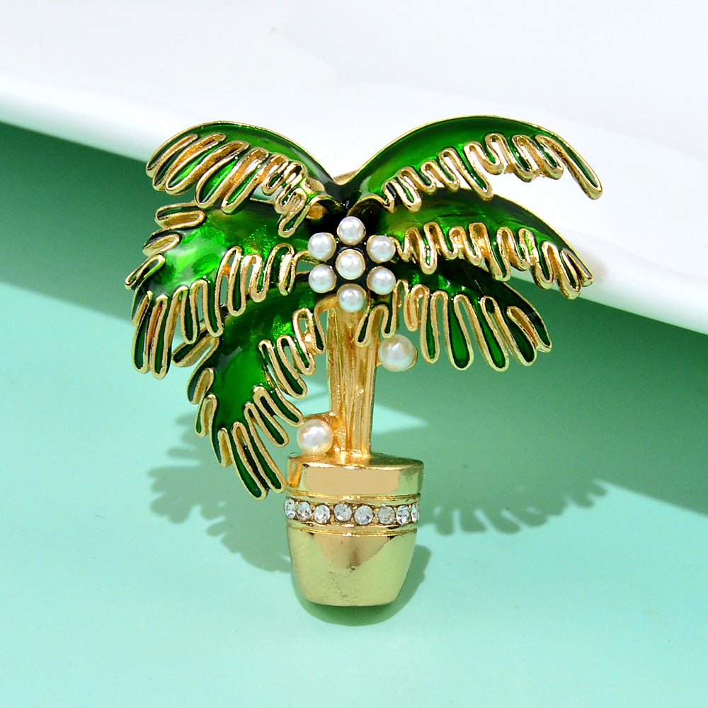 Enamel Coconut Tree Brooch Cute Fashion Plant Pin Women And Men