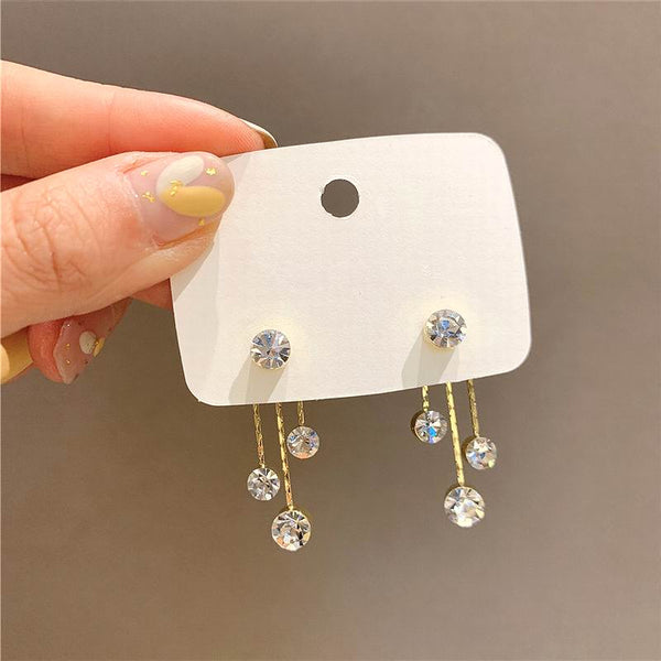 Fashion Zircon Tassel Front And Back Earrings For Women