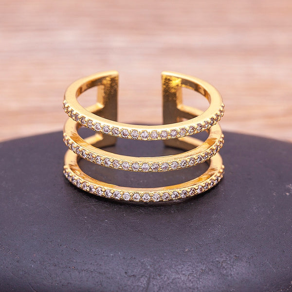 Fashion Gold Color Open Double Layer Gold Plated Adjustable Ring