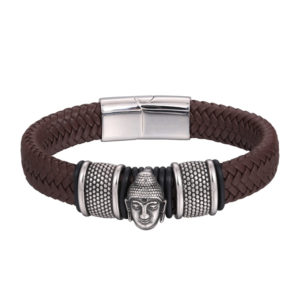 Avatar of Vishnu Shakyamuni Buddha Genuine Leather Bracelet