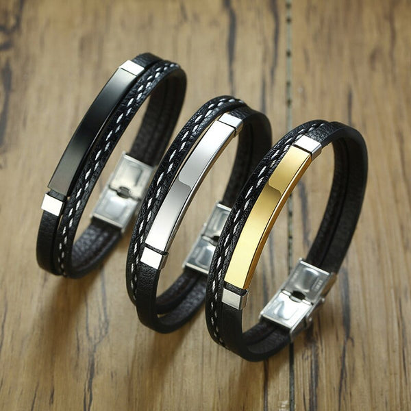 Unique Sew Lines Genuine Leather Bracelets for Men Women