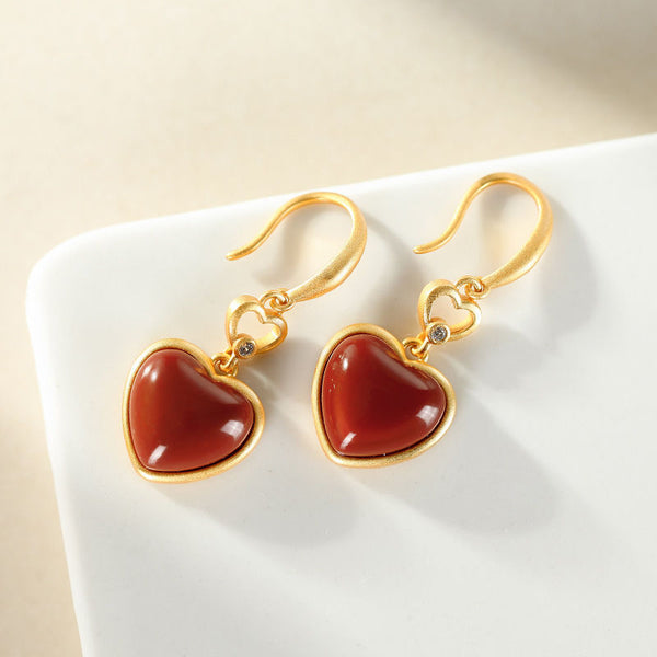 Designer original new style inlaid southern red jade personalized heart-shaped earrings