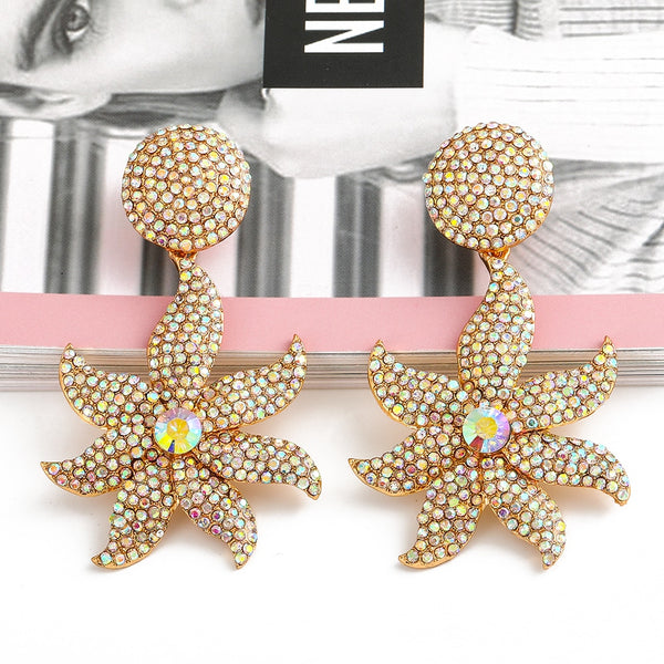 New Metal Crystal Star Dangle Earrings Colorful Rhinestone Drop Earring