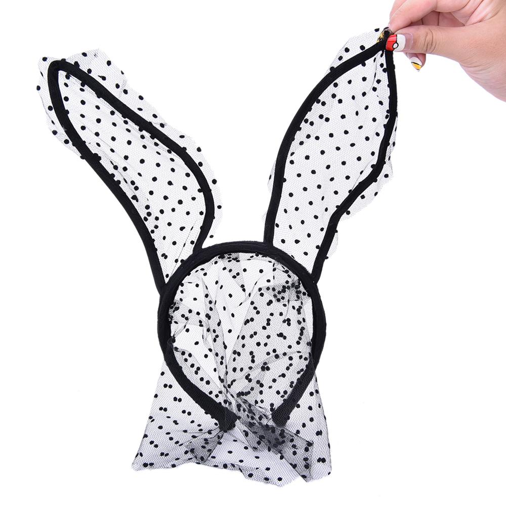 1pc Sexy Lace Bunny Cat Ear Bob Veil Mask  black Dot Headband Headwrap