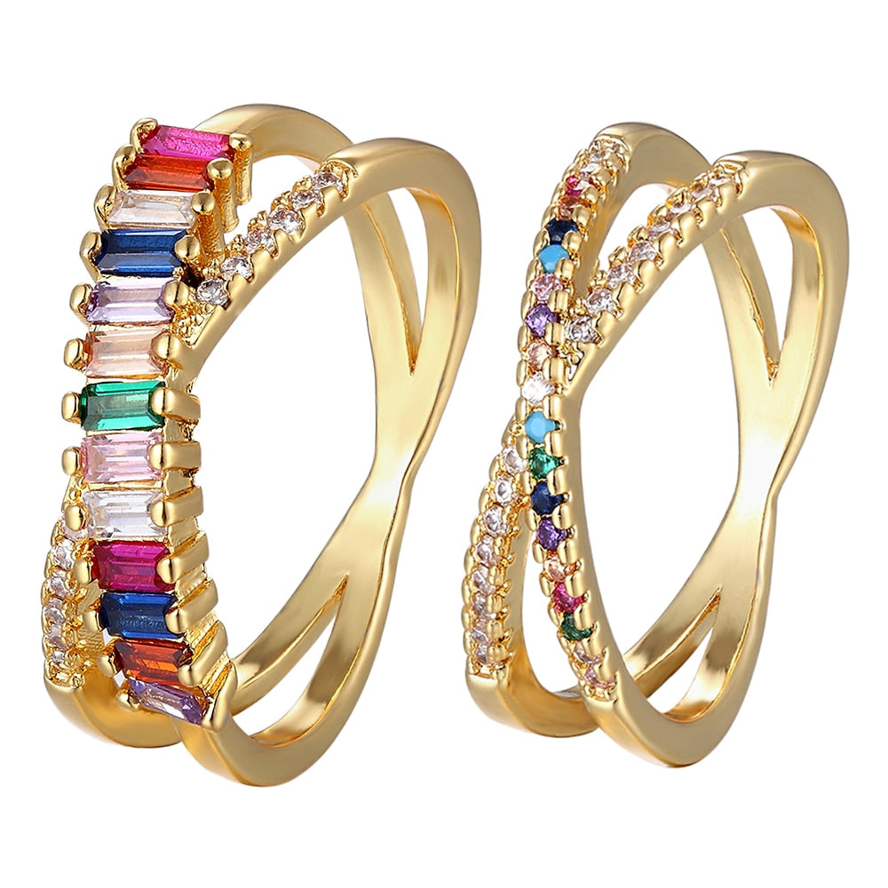 Top Quality Colorful Rainbow CZ Ring For Women