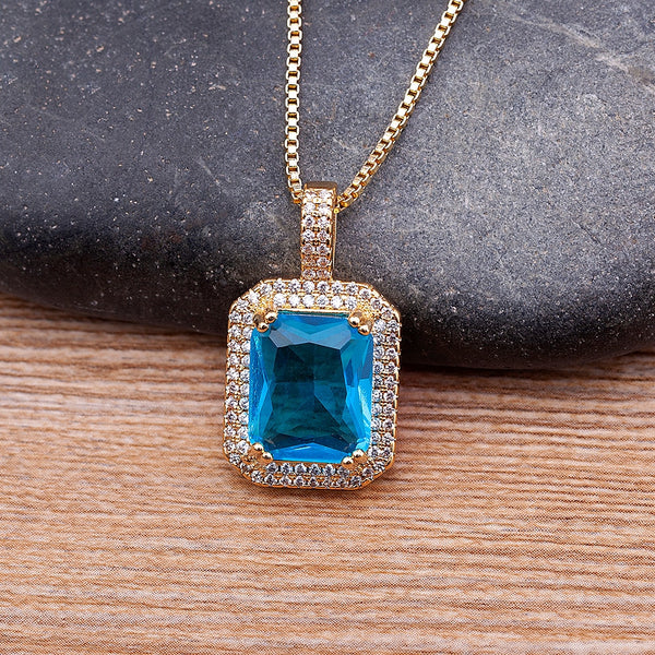 Top Quality Austrian Crystal Big Geometric Rectangle Pendant Necklaces For Women