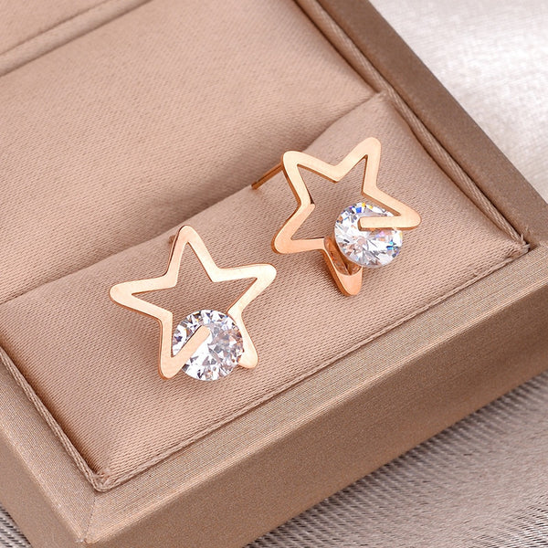 Trendy Rose Gold Stainless Steel star Wedding Earrings For Women