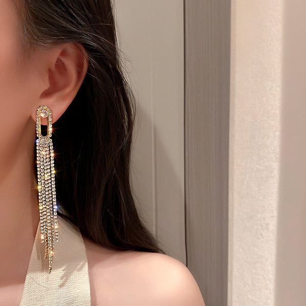 Full Rhinestone Earrings for Women Bijoux Long Tassel Crystal Dangle Earrings