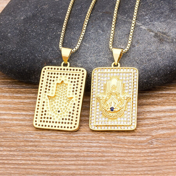 Lucky Hamsa Hand Pendant Necklace Evil Eye Fatima Necklace For Women