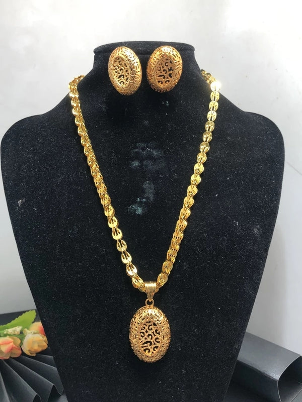 India Jewelry Set Gold Color/Copper Necklace Earrings Arab Dubai Wedding Party Jewelr set