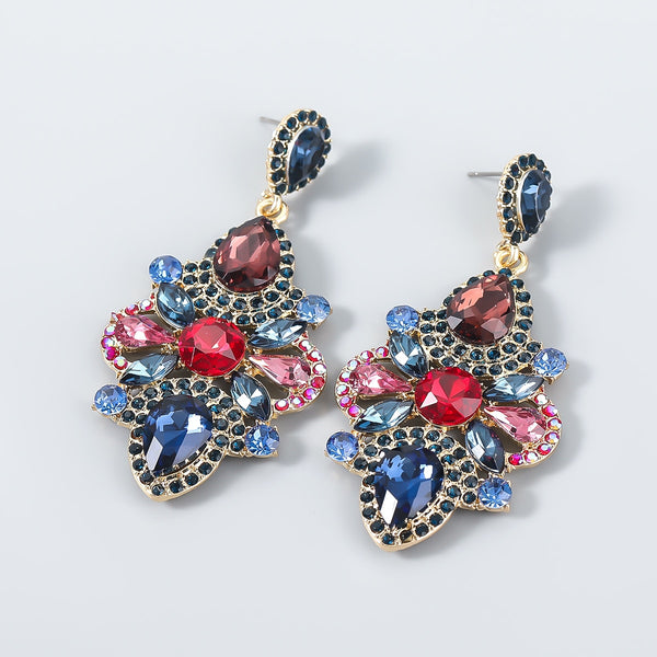 Fashion Metal Rhinestone Flower Geometric Earrings Women