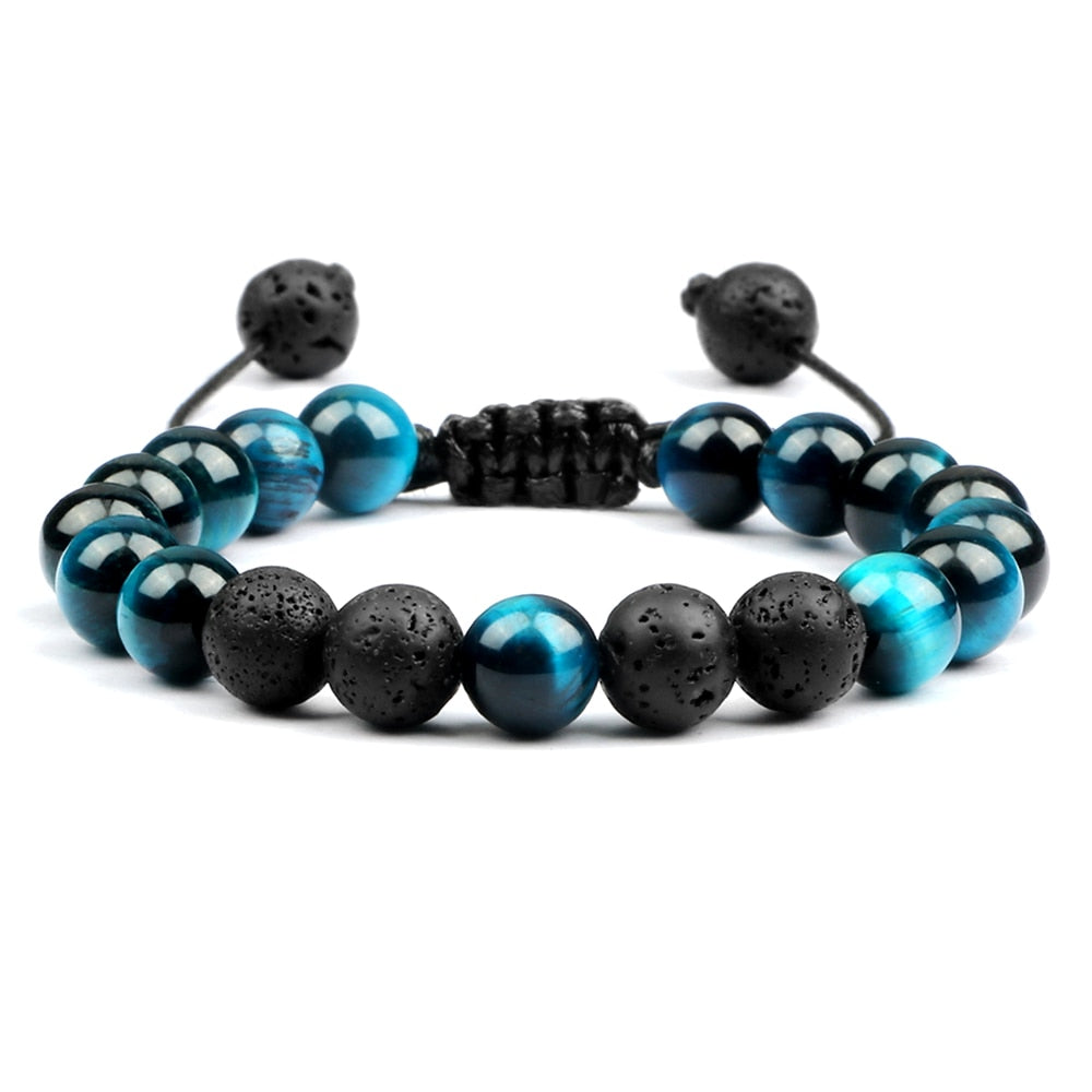 Multicolor Tiger Eye Stone Beads Bracelets Natural Lava Rock Men Women