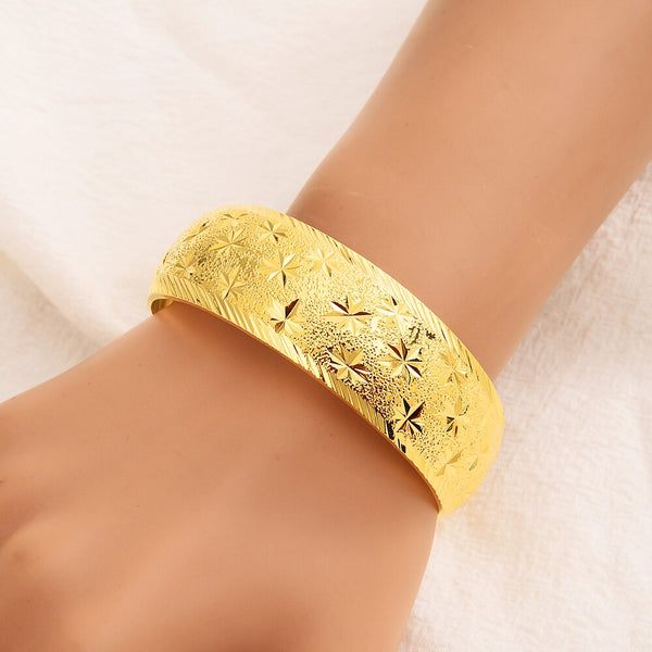 24K  Big Bangles Trendy Gold Color Dubai indiaStatement Cuff Bracelets For Women