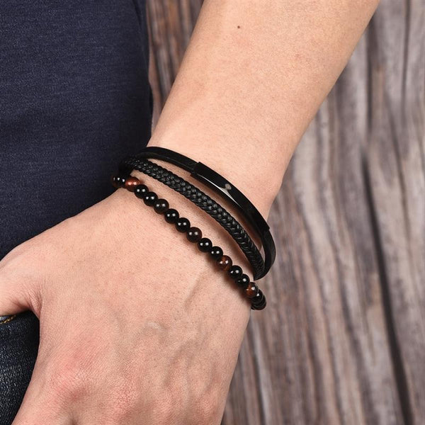 Natural Volcanic Stone Beaded Mutilayer Bracelet for Men