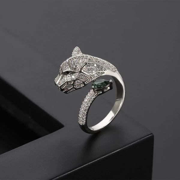 Luxury Unique hand-made Zircon Panther Leopard Head Rings manWomen Ring