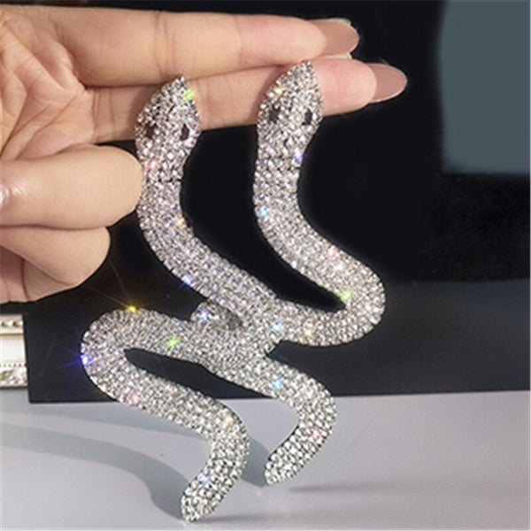 Geometric Rhinestones Dangle Earrings Oversize Snake Shape Crystal Earrings for Women