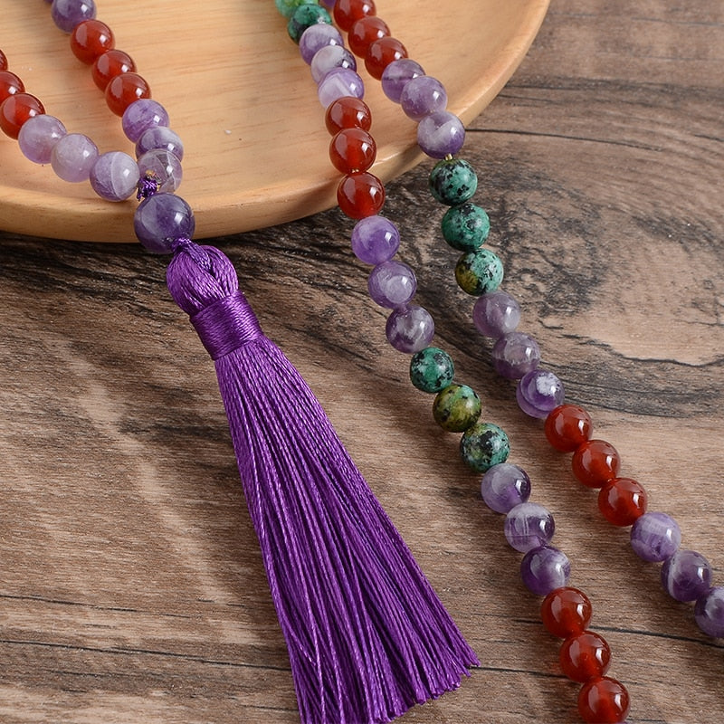 8mm Natural Amethyst Carnelian Opal Tea Crystal Beaded Necklace