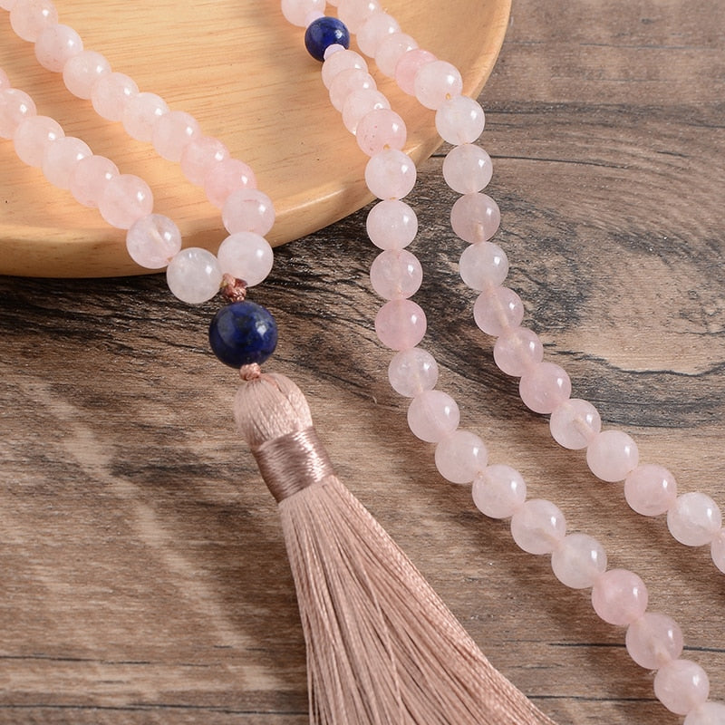 8mm Natural Rose Quartz Lapis Lazuli Necklace Sets 108 Beaded