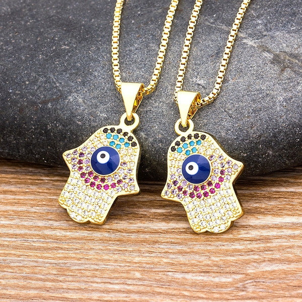 Lucky Hamsa Hand Pendant Necklace For Women