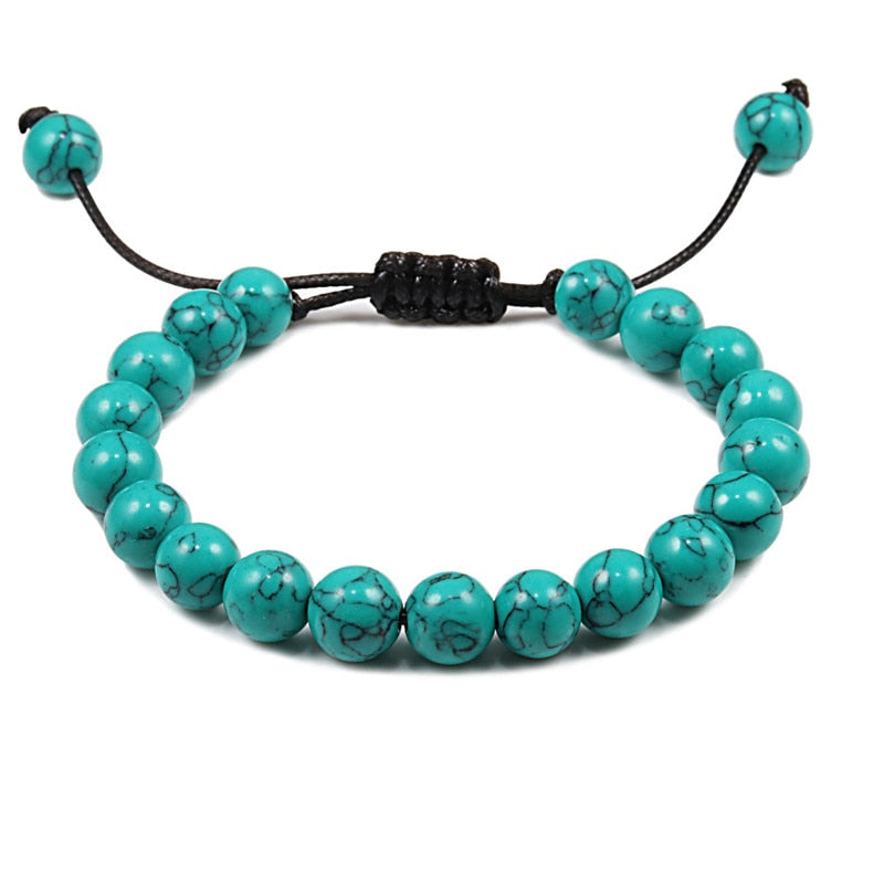 Adjustable Blue Pine Stone Braided Rope Bracelets Women Men