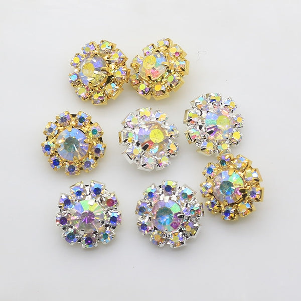 10pcs/set 16mm Round AB Colorful Diamond Rhinestone Button