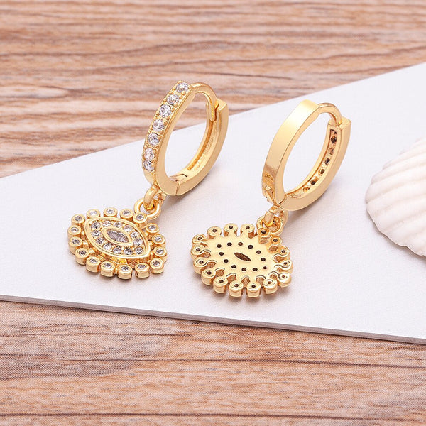 Luxury Bohemian Copper Zircon Gold Color Evil Eye Hoop Earrings for Women