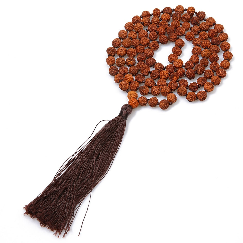 108 Japa Mala Rudraksha Beaded Knotted Necklace Meditation Yoga Prayer Jewelry