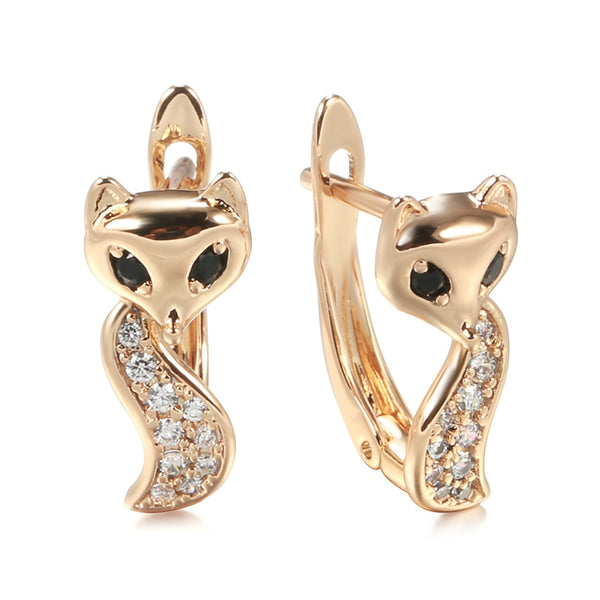 Korean Trend 585 Rose Gold Black White Zircon Earrings