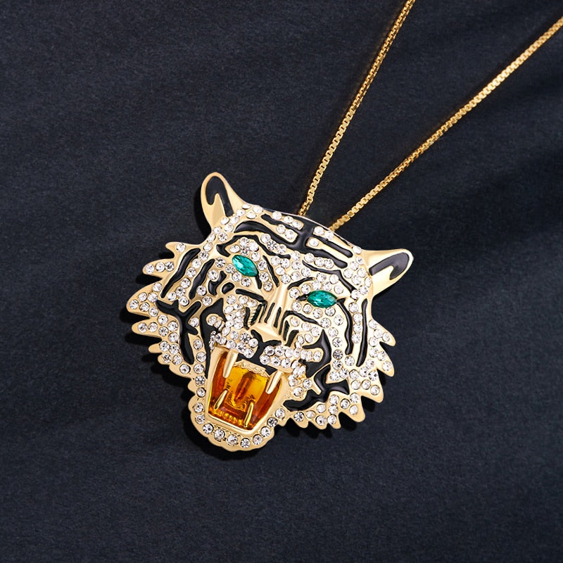 Rhinestone Roaring Tiger Brooches Women Men