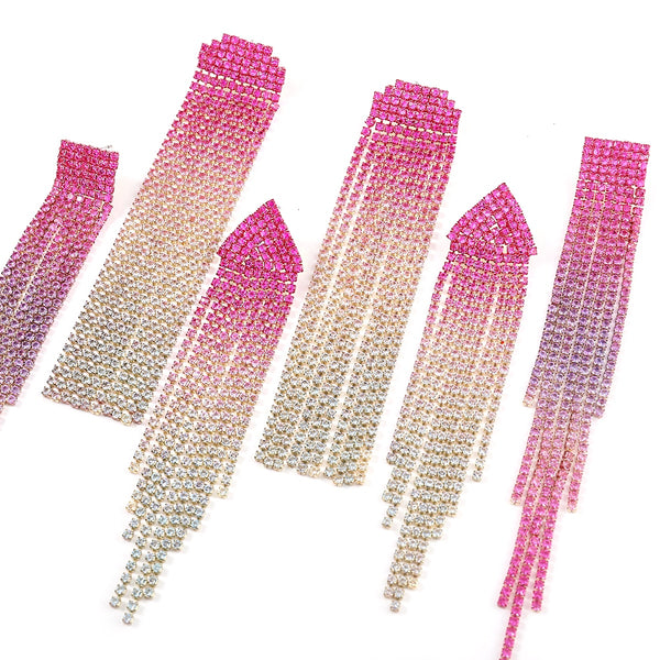 New Metal Rhinestone Gradient Tassel Earrings Women