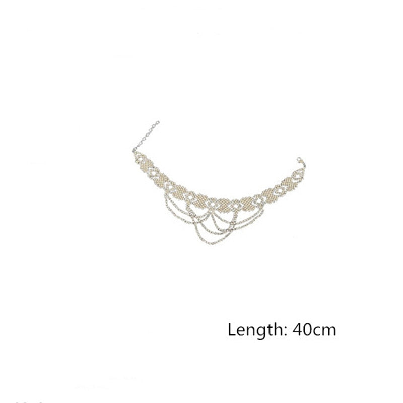 Hollow Geometric Crystal Choker Necklaces for Women Long Tassel Rhinestone Necklaces