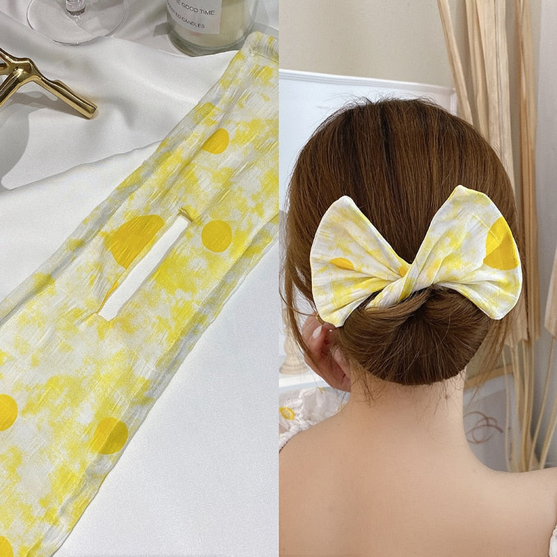 Fashion female magic twisting lazy long hair curly hair artifact printing bow headband