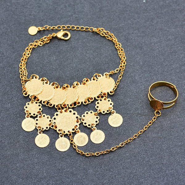 Gold Coin Bracelet for Women/Men Gold Color