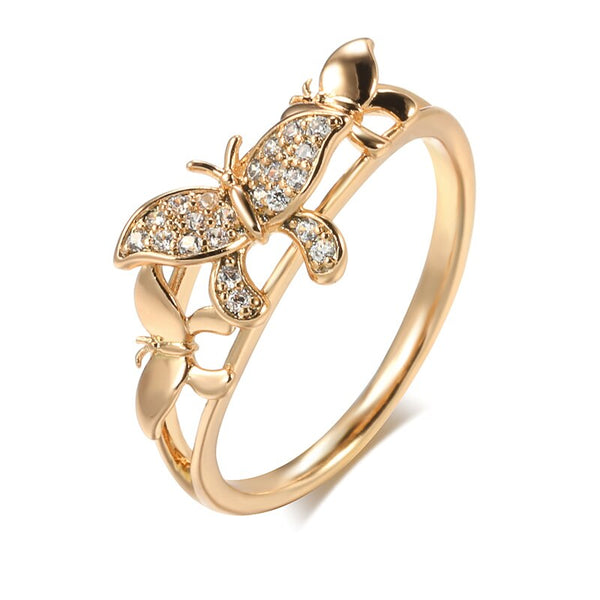 Trendy Butterfly Rings Glossy 585 Rose Gold Women