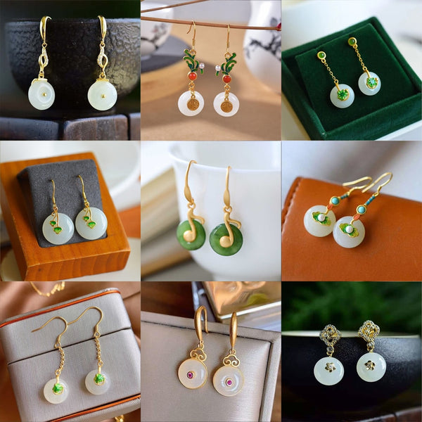 Designer original series classic natural Hetian jade simple round earrings