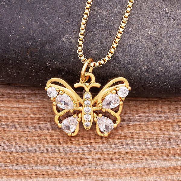 Fashion Statement Rhinestone Golden Charm Butterfly Pendant for Women