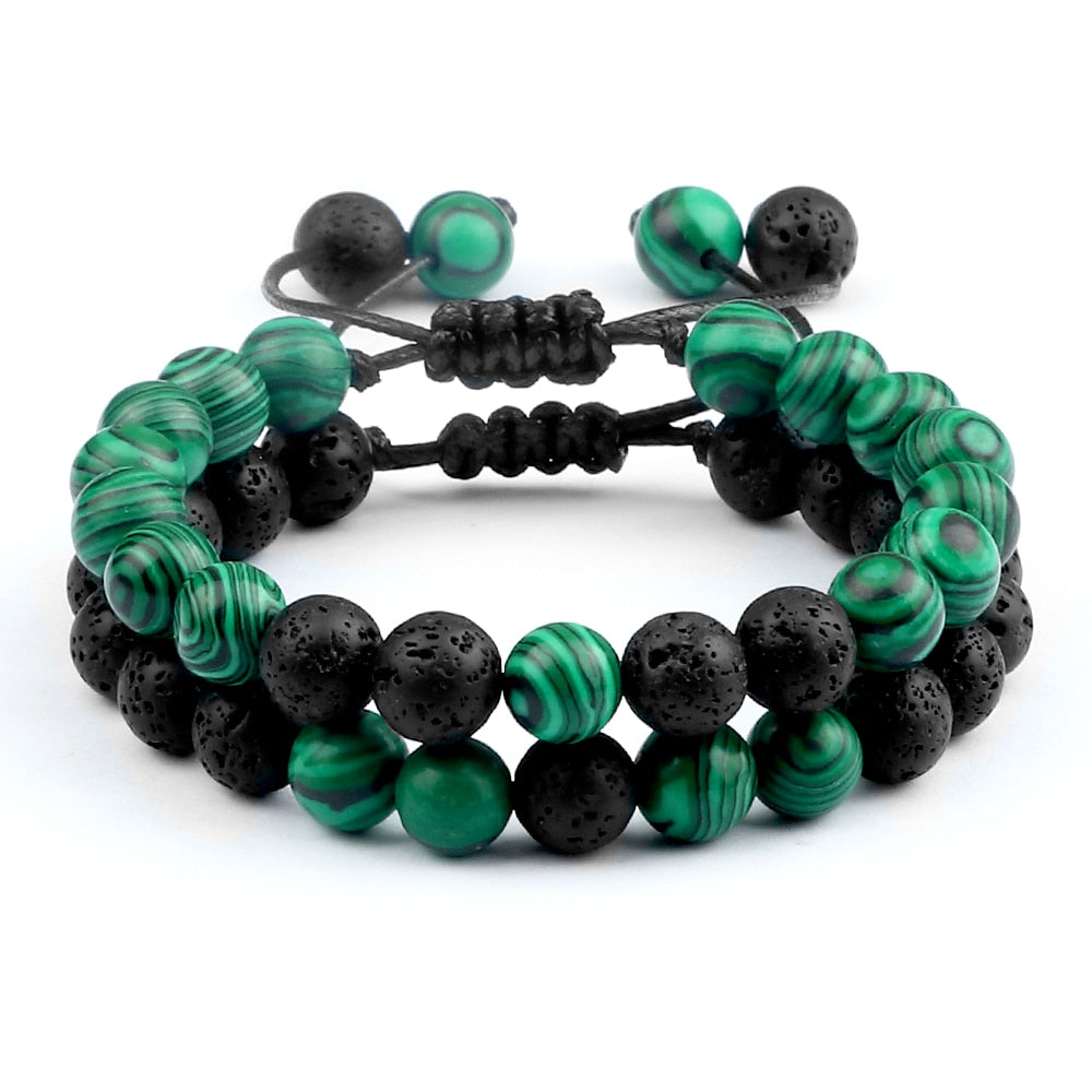 2pcs Men Hematite Black Lava Beaded Bracelets