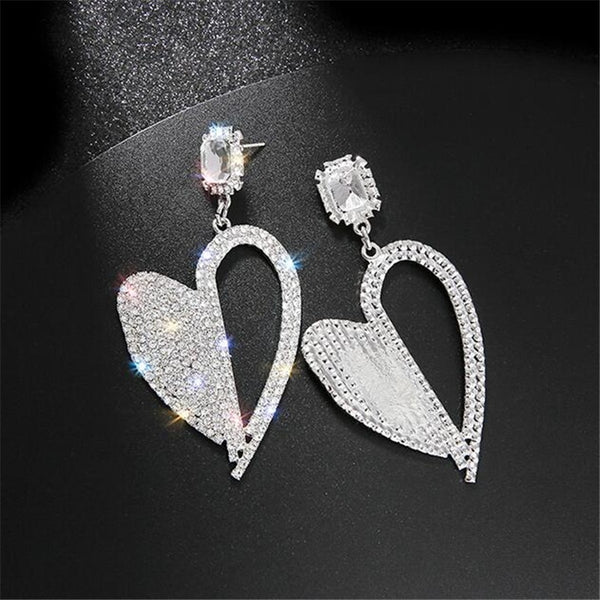 Shine Heart Crystal Drop Earrings for Women Geometric Rhinestone Earrings