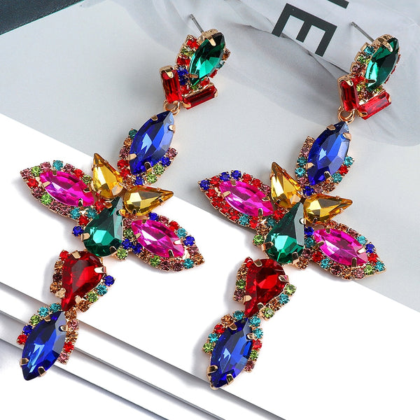 Boho Vintage Luxury Ear Accessories Cross Geometric Sparkly Crystal Big Dangle Earrings For Women