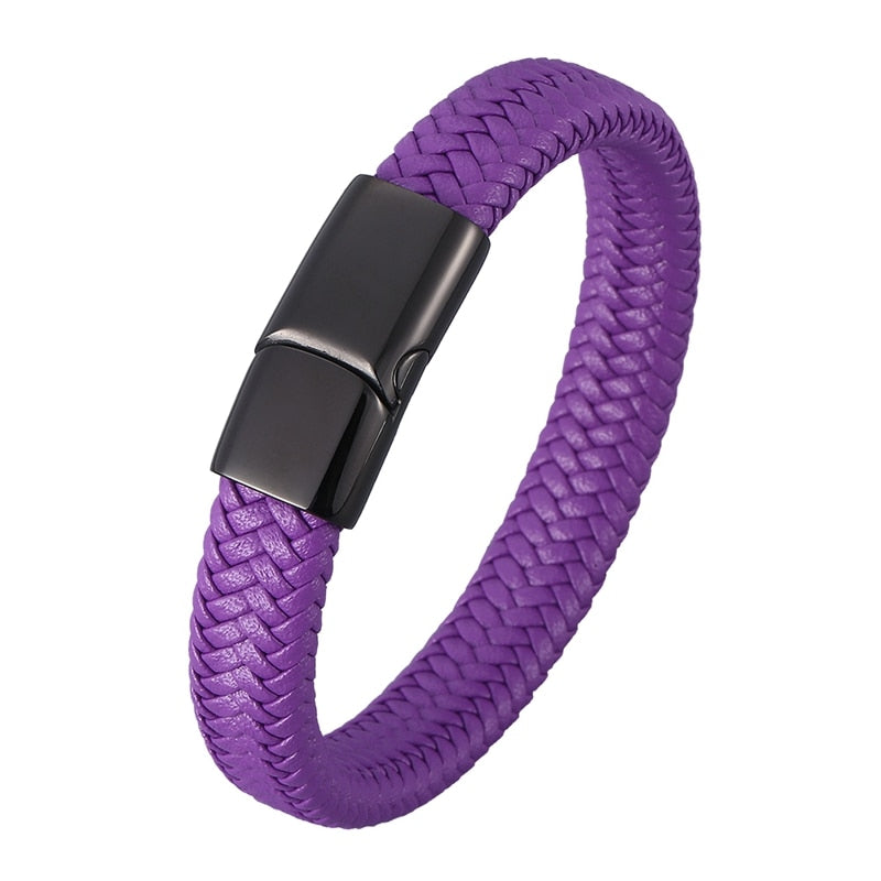 Simple Purple Braided Leather Rope Bracelet for Men