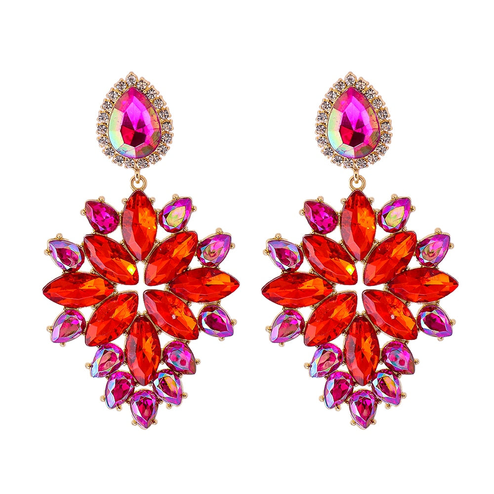 Colorful Rhinestone Dangle Earrings High Quality Statement Crystal Drop Earring For Women