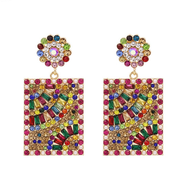 Crystal Earrings Women Large Big Statement Baroque Earrings