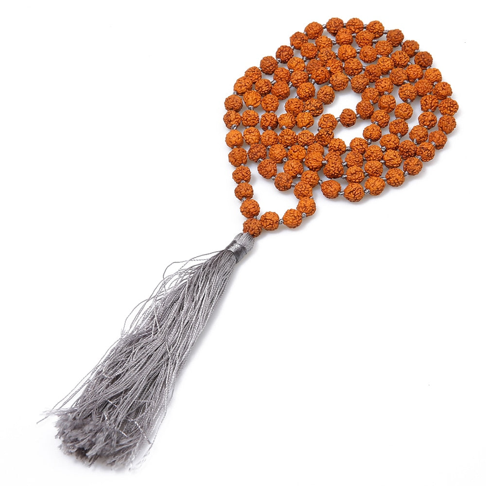 108 Japa Mala Rudraksha Beaded Knotted Necklace Meditation Yoga Prayer Jewelry