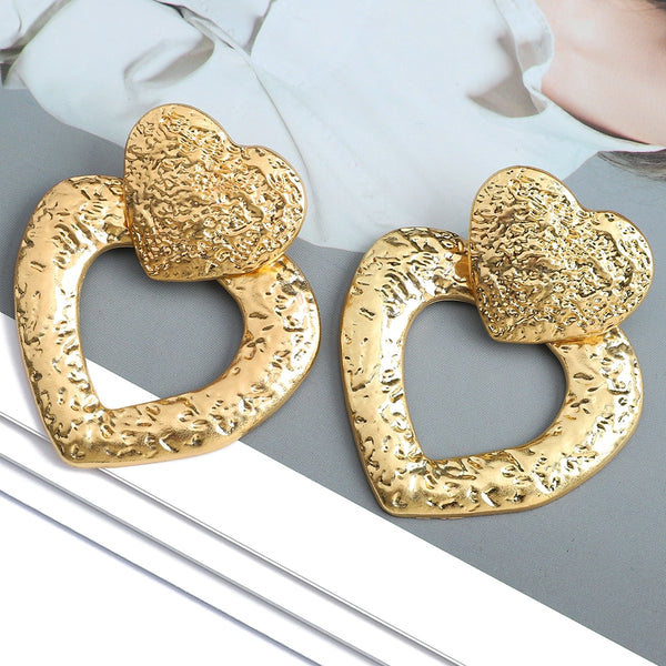 Fashion Classic Novelty Double Heart Big Dangle Drop Earrings For Women