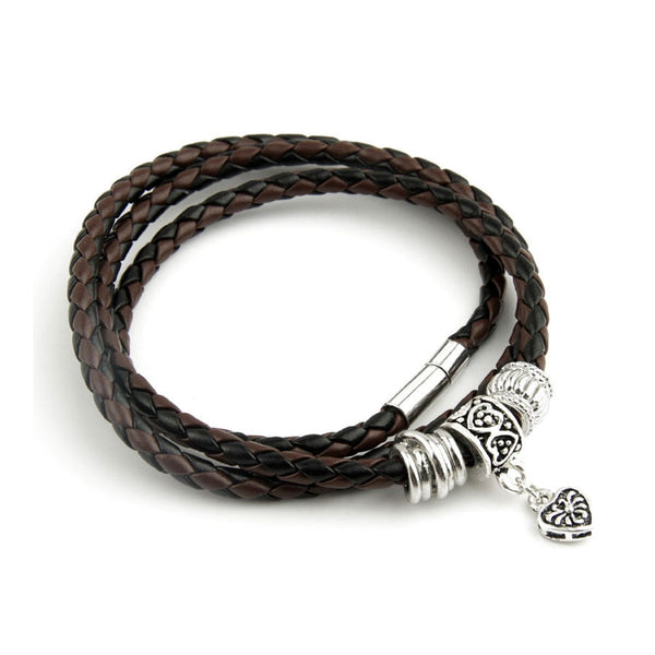 Silver Plated Charm Black Leather Bracelet for Women Five Colors Magnet Clasp